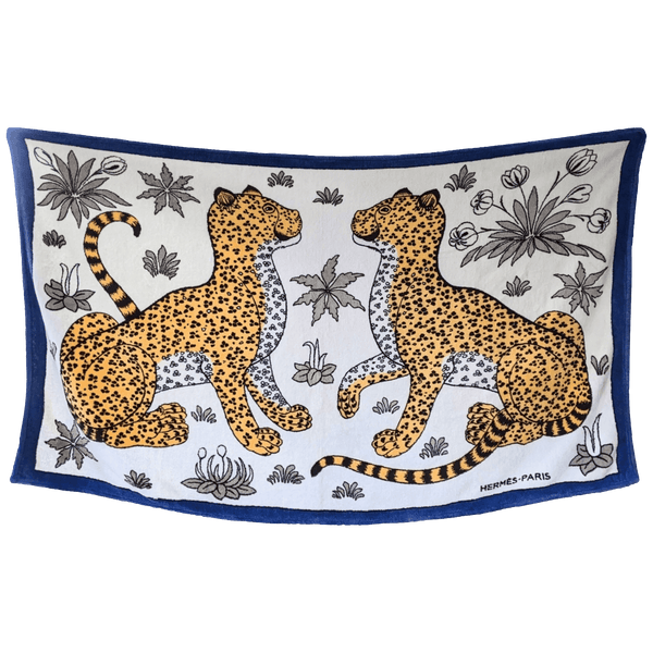 HERMES Lot de 2 (Leopard de dos, Leopards) Tapis de Plage Terry Beach Towel 90 x 150 cm