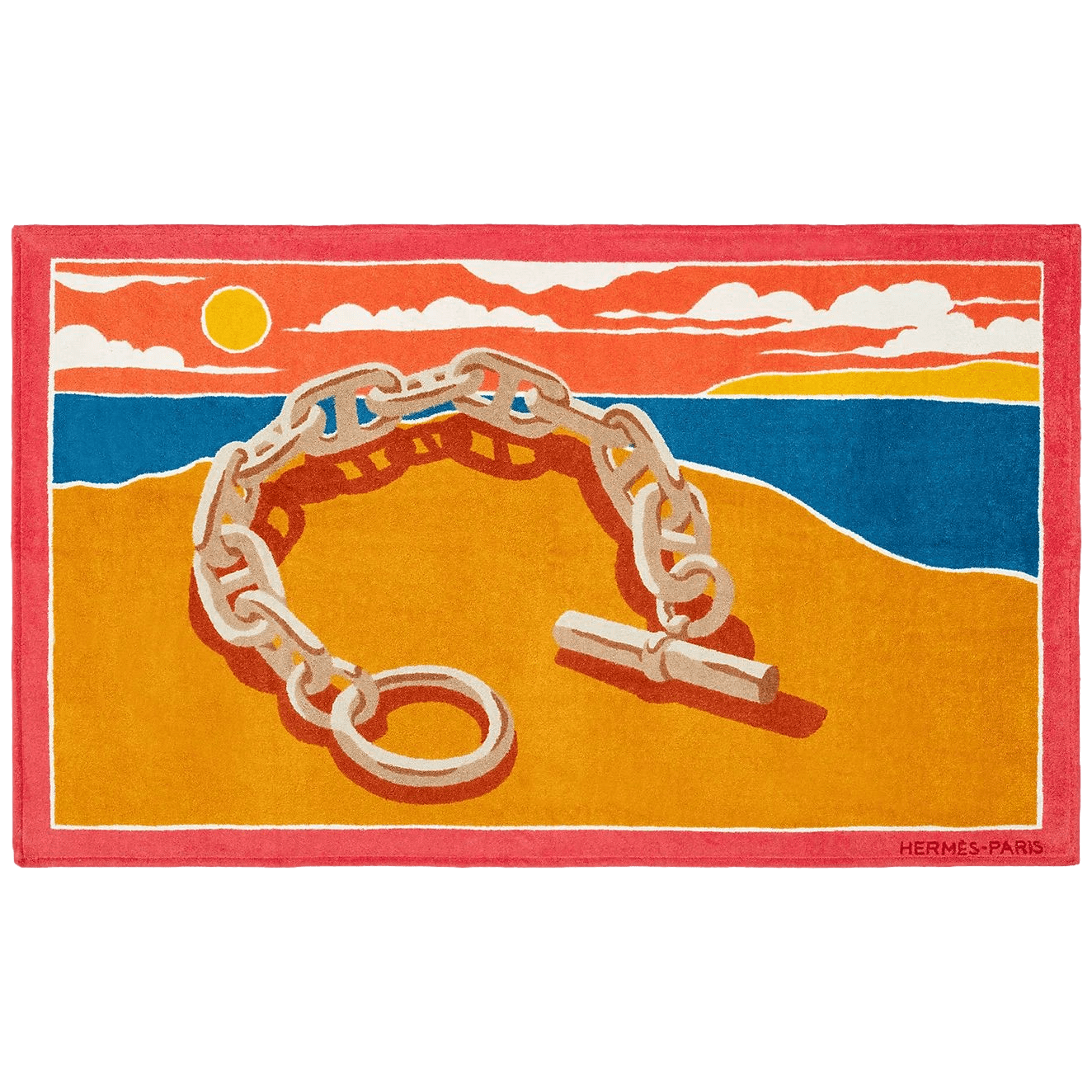 HERMES Tapis de Plage Lot of 4 (chant, palmier, maillon, escale) Terry Beach Towel 90 x 150 cm