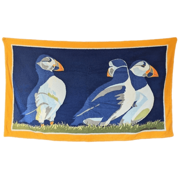 HERMES Macareux Terry Cotton Beach Towel 90 x 150 cm