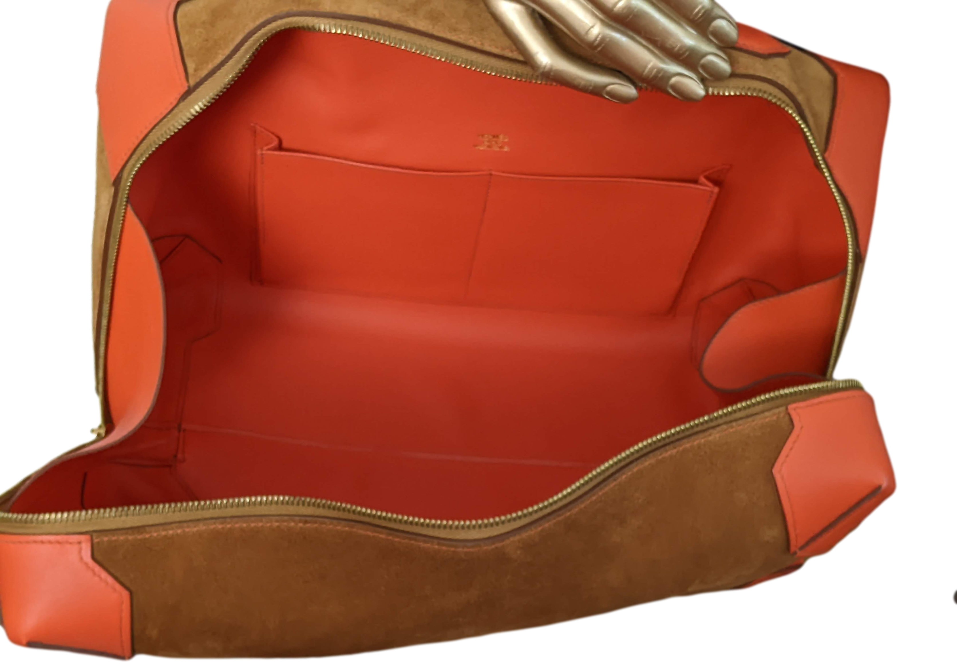 HERMES 2011 MAXI BOX 29 Fauve Grizzly Suede & Capucine Evercolor Bag