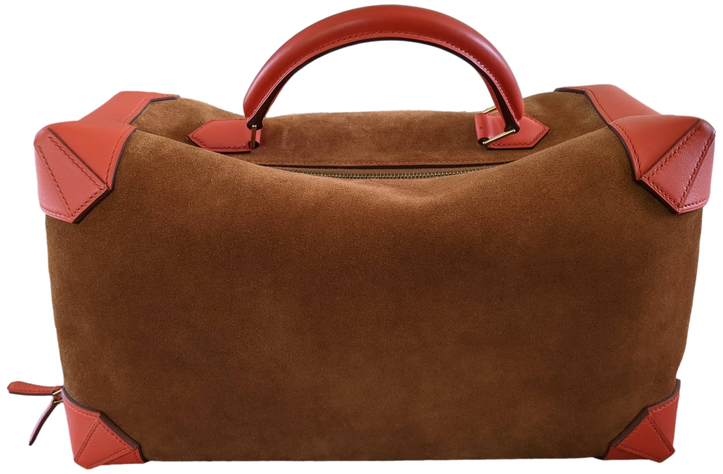 HERMES 2011 MAXI BOX 29 Fauve Grizzly Suede & Capucine Evercolor Bag