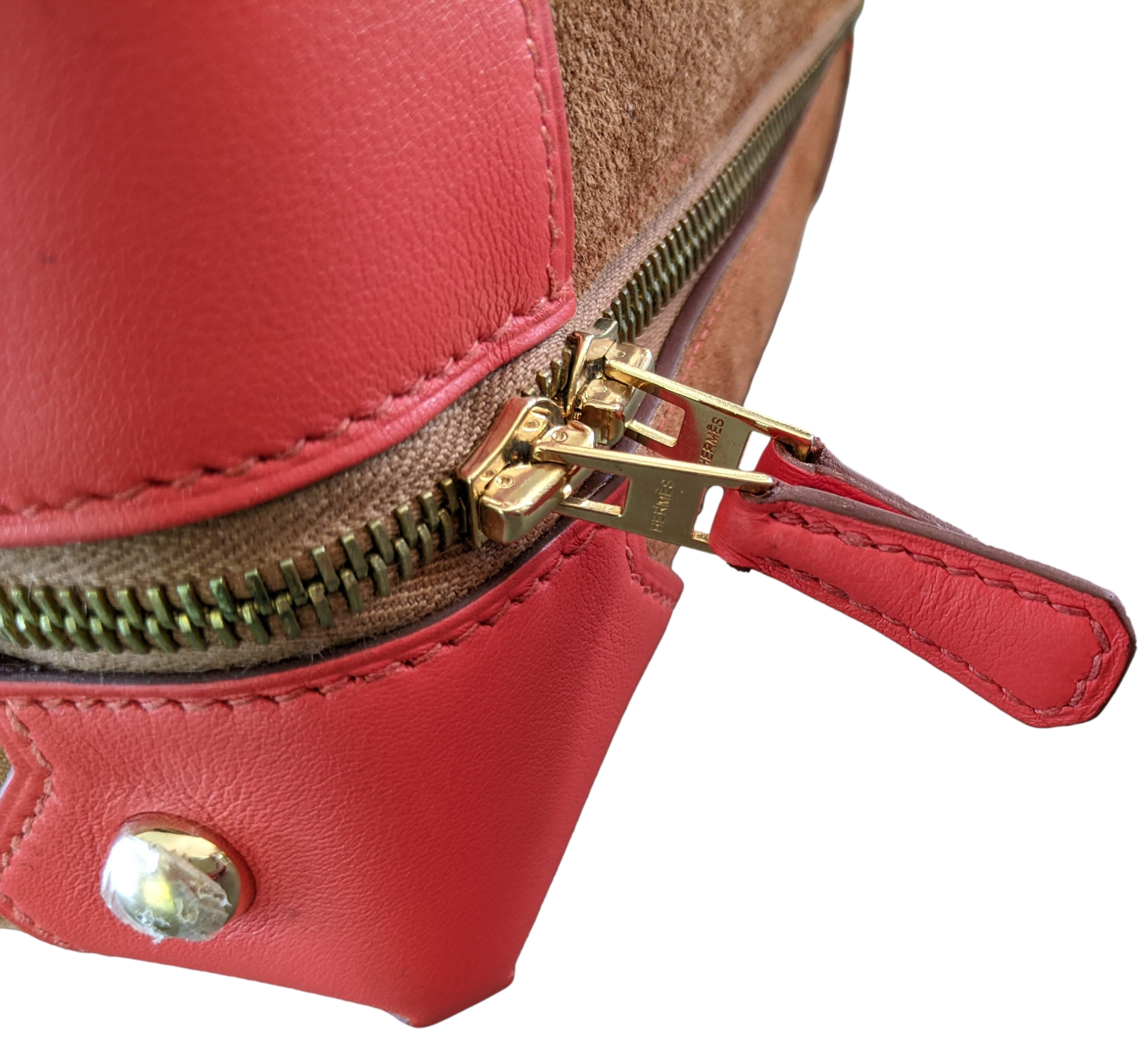 HERMES 2011 MAXI BOX 29 Fauve Grizzly Suede & Capucine Evercolor Bag