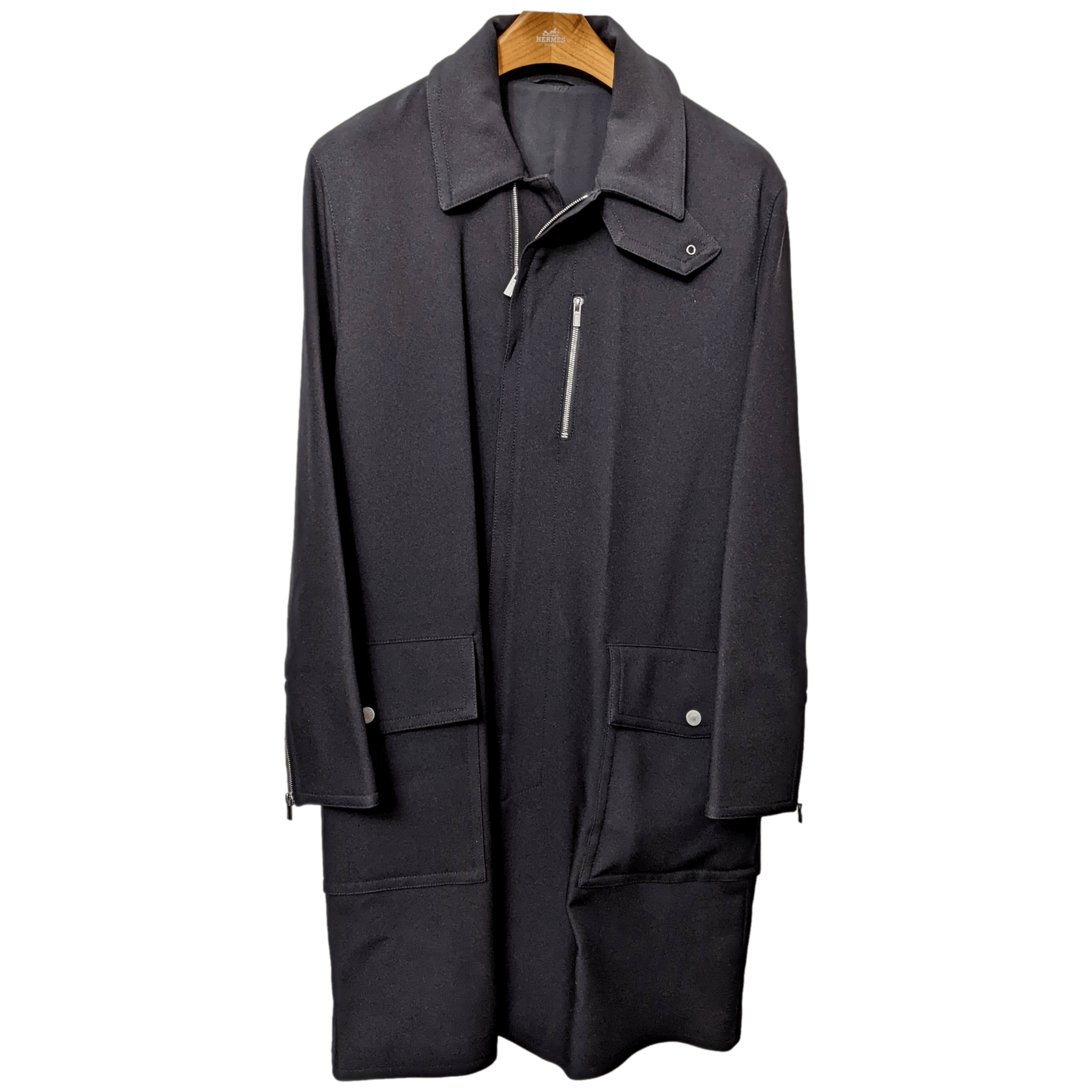 HERMES Men's Black Long Coat Sz52