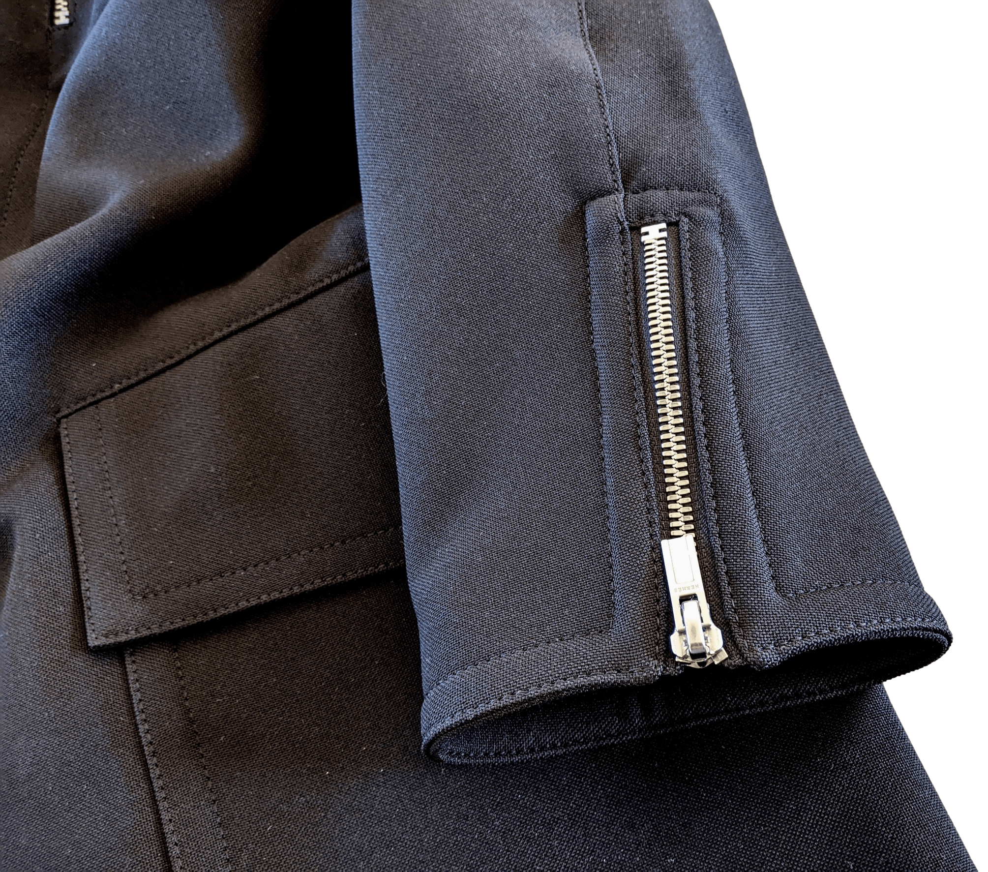 HERMES 2022 F/W Men's Black Wool Gabardine Trench Coat Sz48