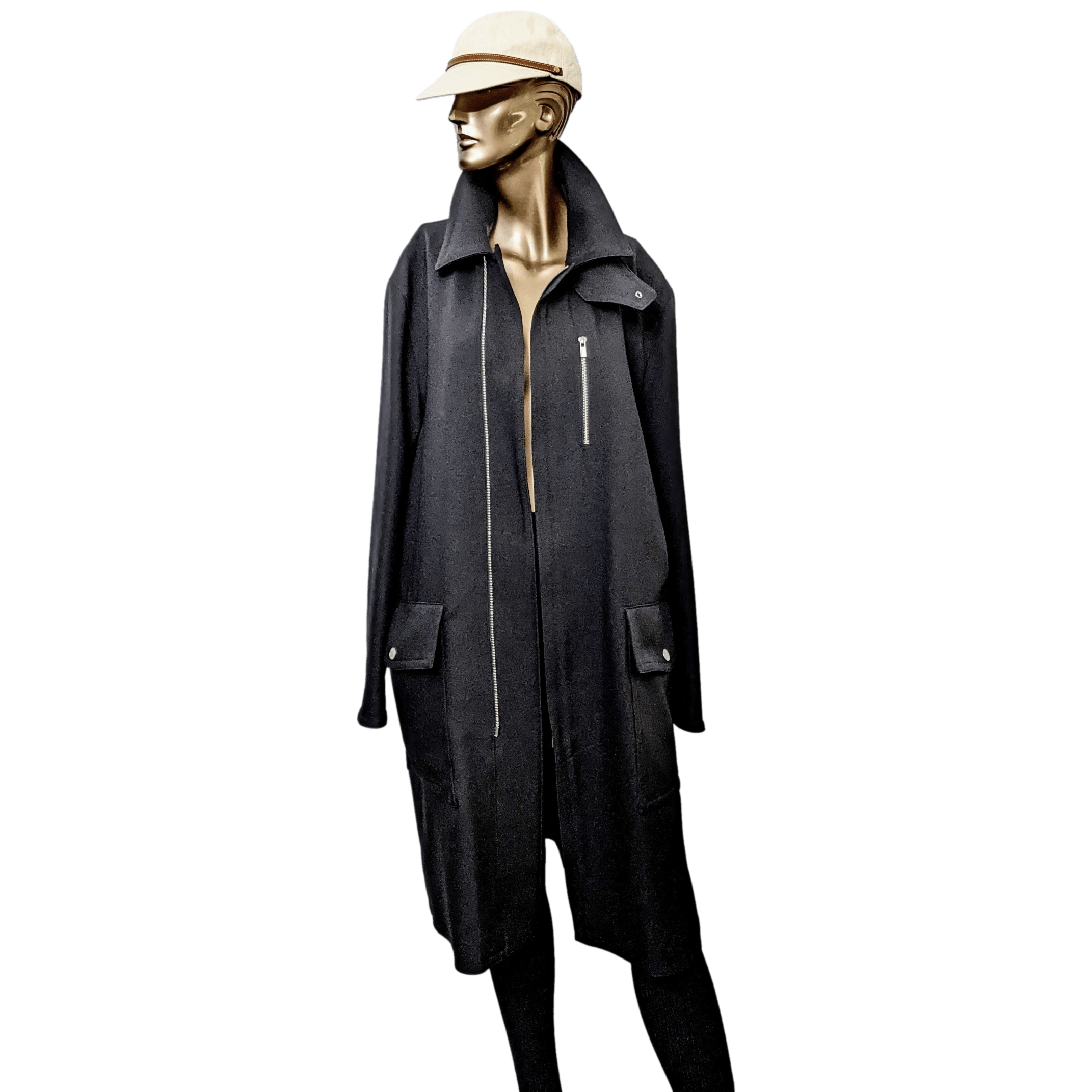 HERMES 2022 F/W Men's Black Wool Gabardine Trench Coat Sz48