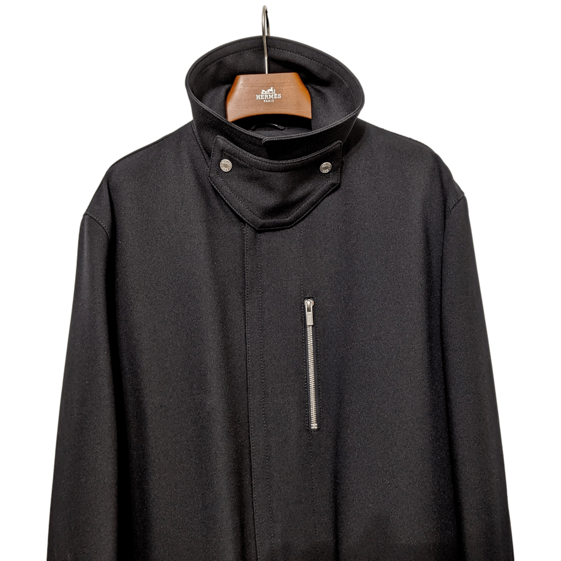 HERMES 2022 F/W Men's Black Wool Gabardine Trench Coat Sz48