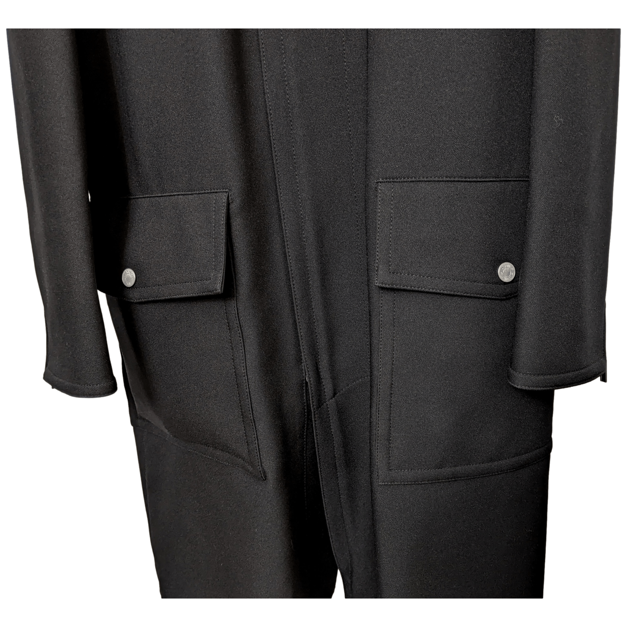 HERMES 2022 F/W Men's Black Wool Gabardine Trench Coat Sz48