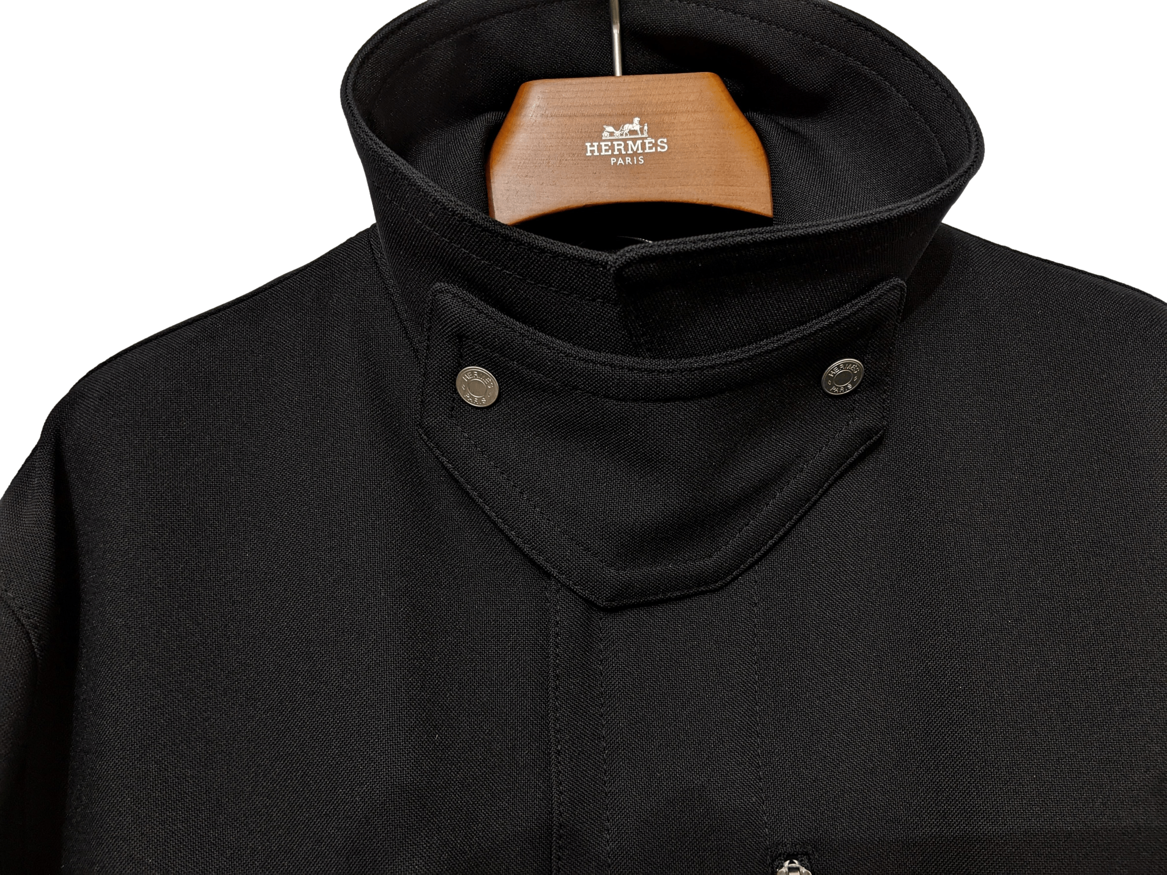 HERMES 2022 F/W Men's Black Wool Gabardine Trench Coat Sz48