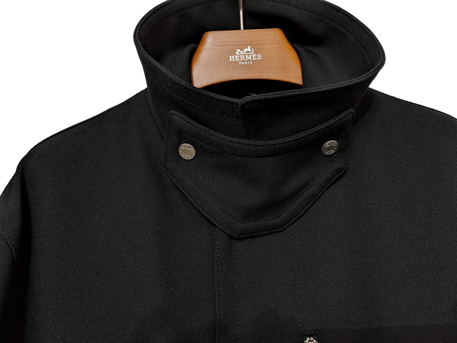 HERMES 2022 F/W Men's Black Gabardine Long Coat Sz48 Pur