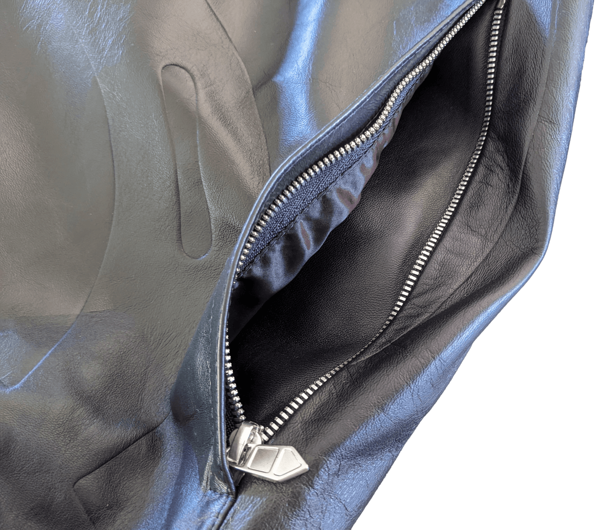 HERMES Men's Black/Navy Lambskin Leather Bomber Jacket Sz50