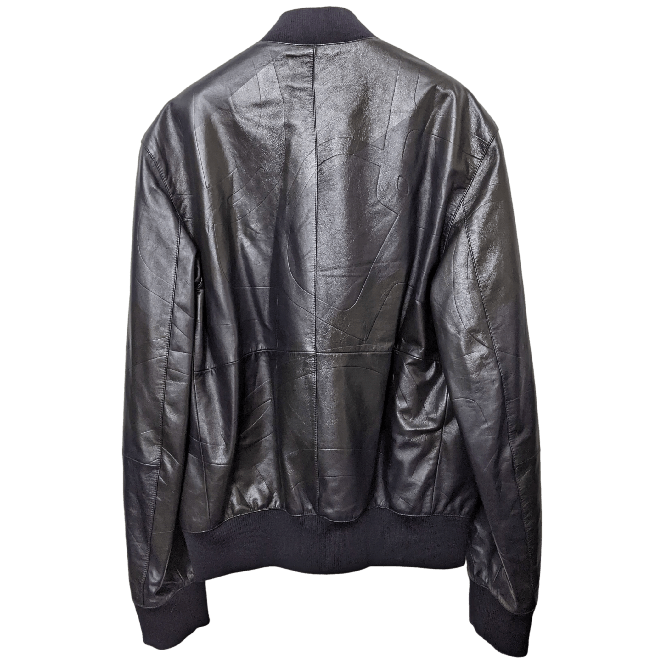 HERMES Men's Black/Navy Lambskin Leather Bomber Jacket Sz50