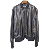 HERMES Men's Black/Navy Lambskin Leather Bomber Jacket Sz50
