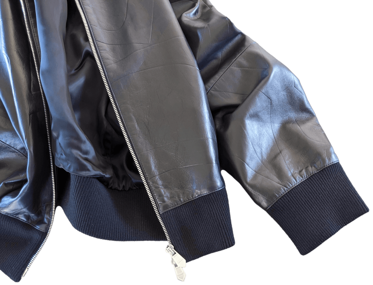 HERMES 2022 Men's Black/Navy Lambskin Leather Bomber Jacket Sz52, New! (Copie)