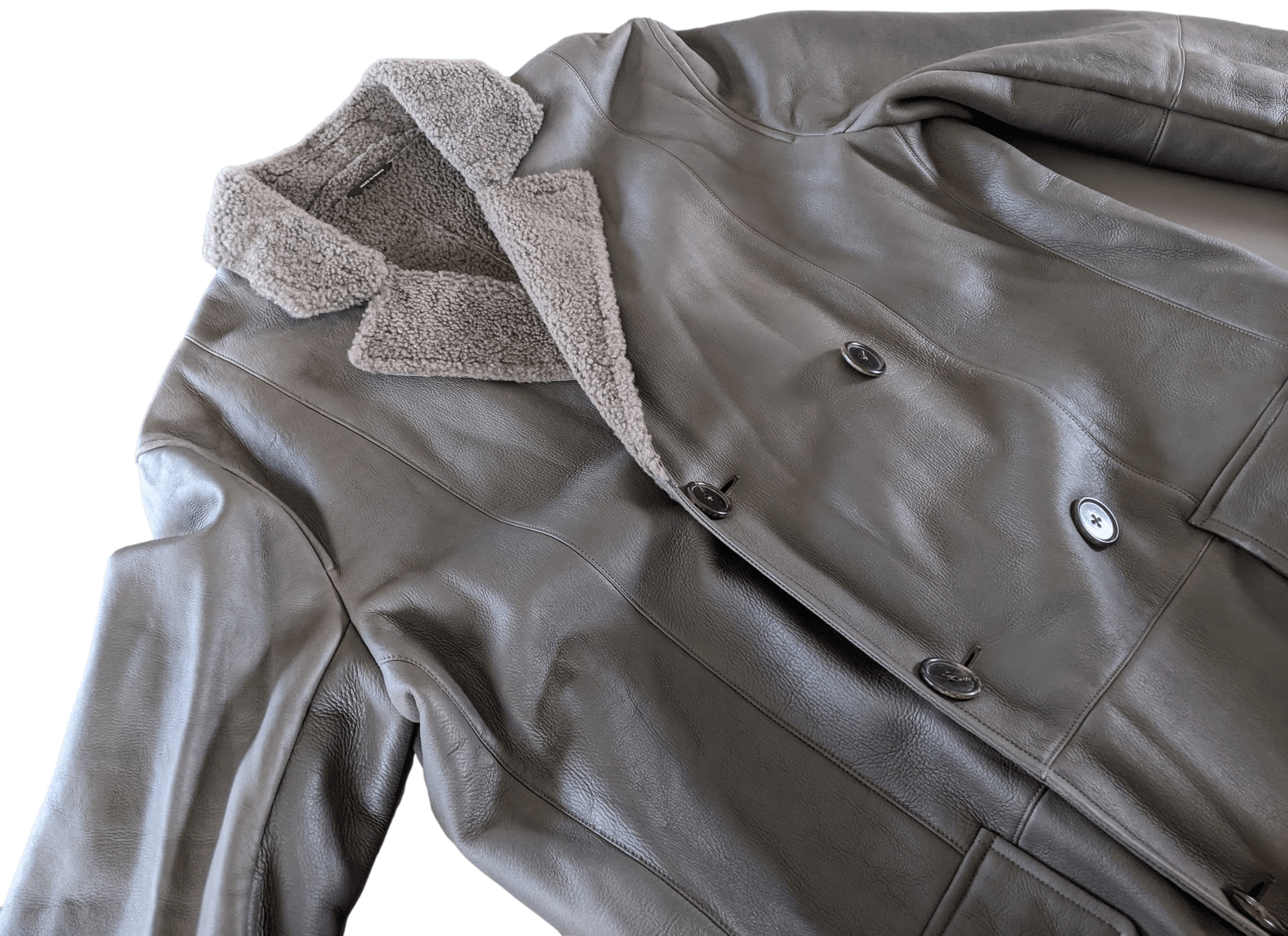 HERMES Men's Elephant Grey Long Fur-lined Lamb Coat Sz54,