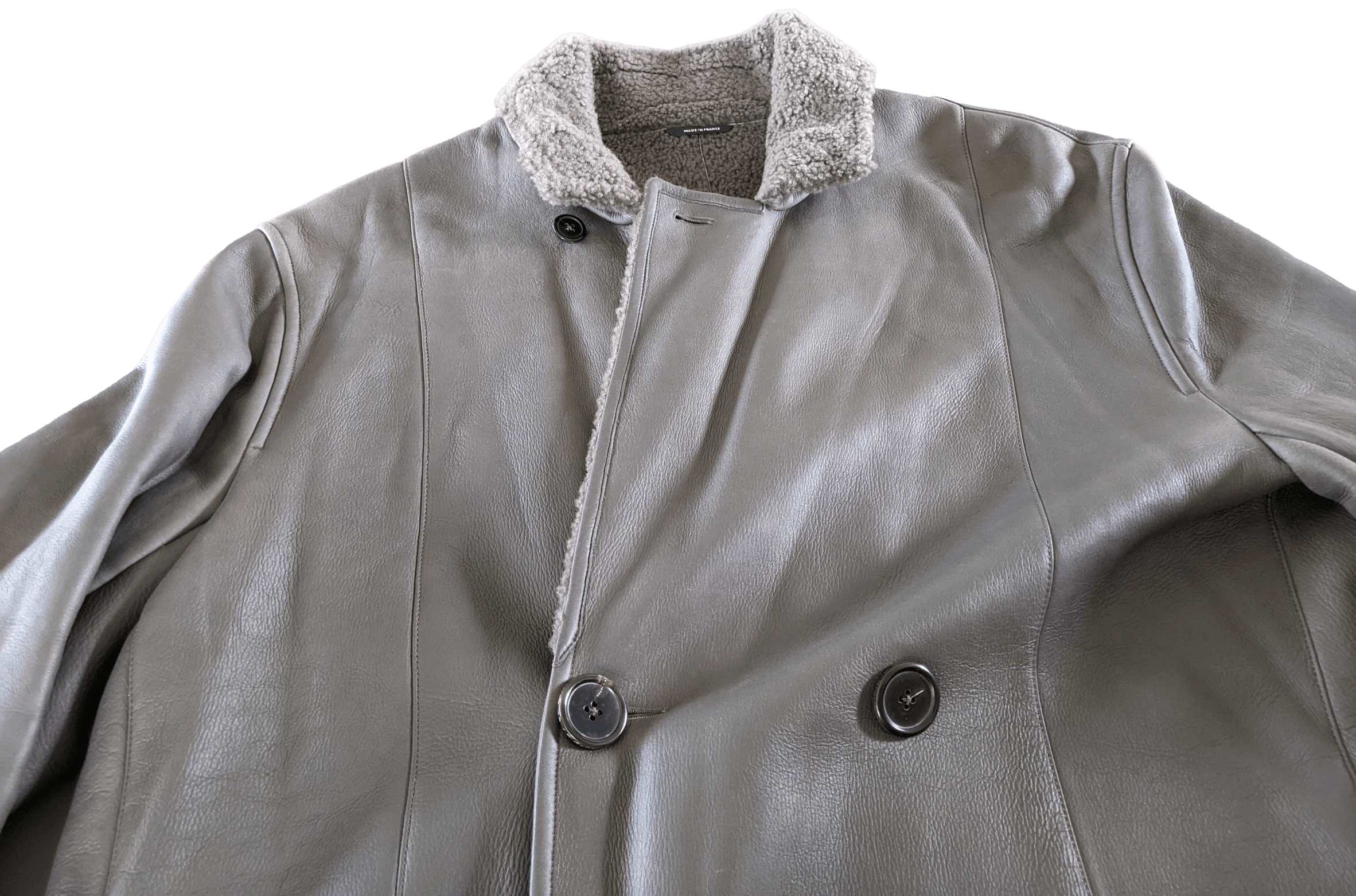 HERMES Men's Elephant Grey Long Fur-lined Lamb Coat Sz54,