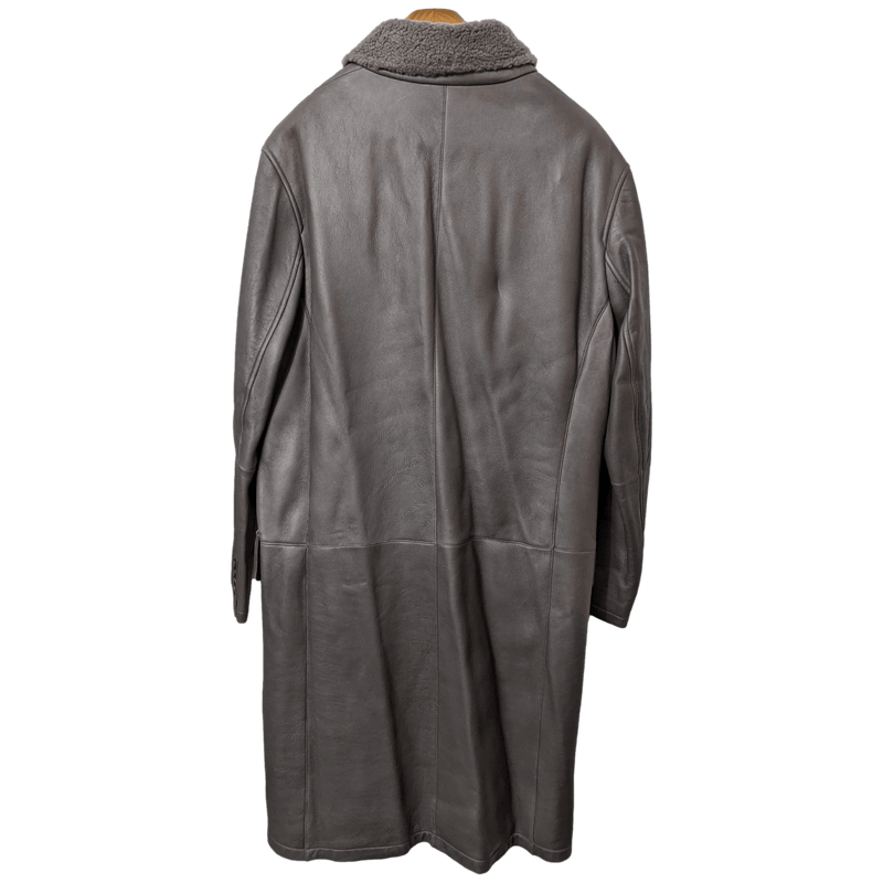 HERMES Men's Elephant Grey Long Fur-lined Lamb Coat Sz54,
