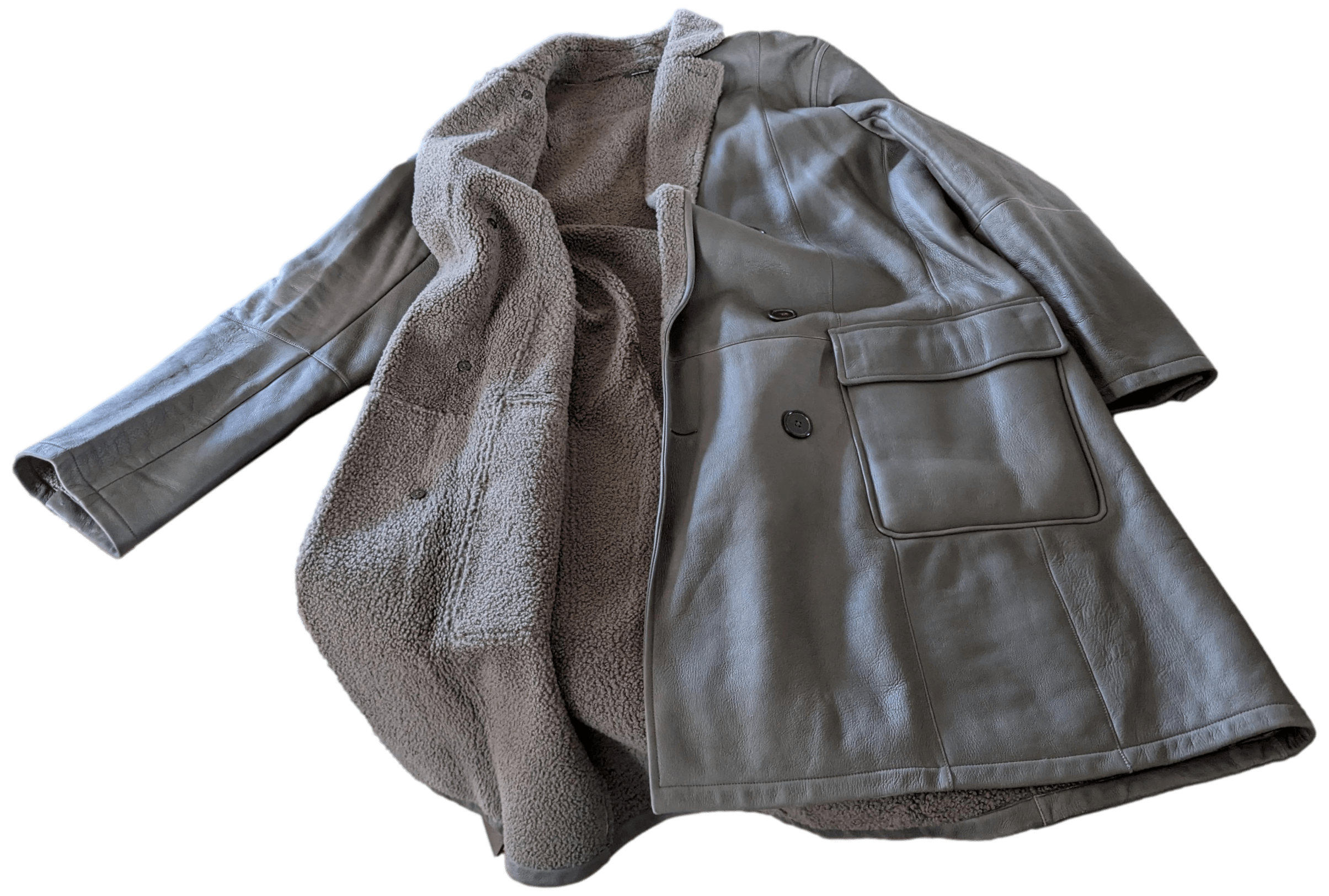 HERMES Men's Elephant Grey Long Fur-lined Lamb Coat Sz54,