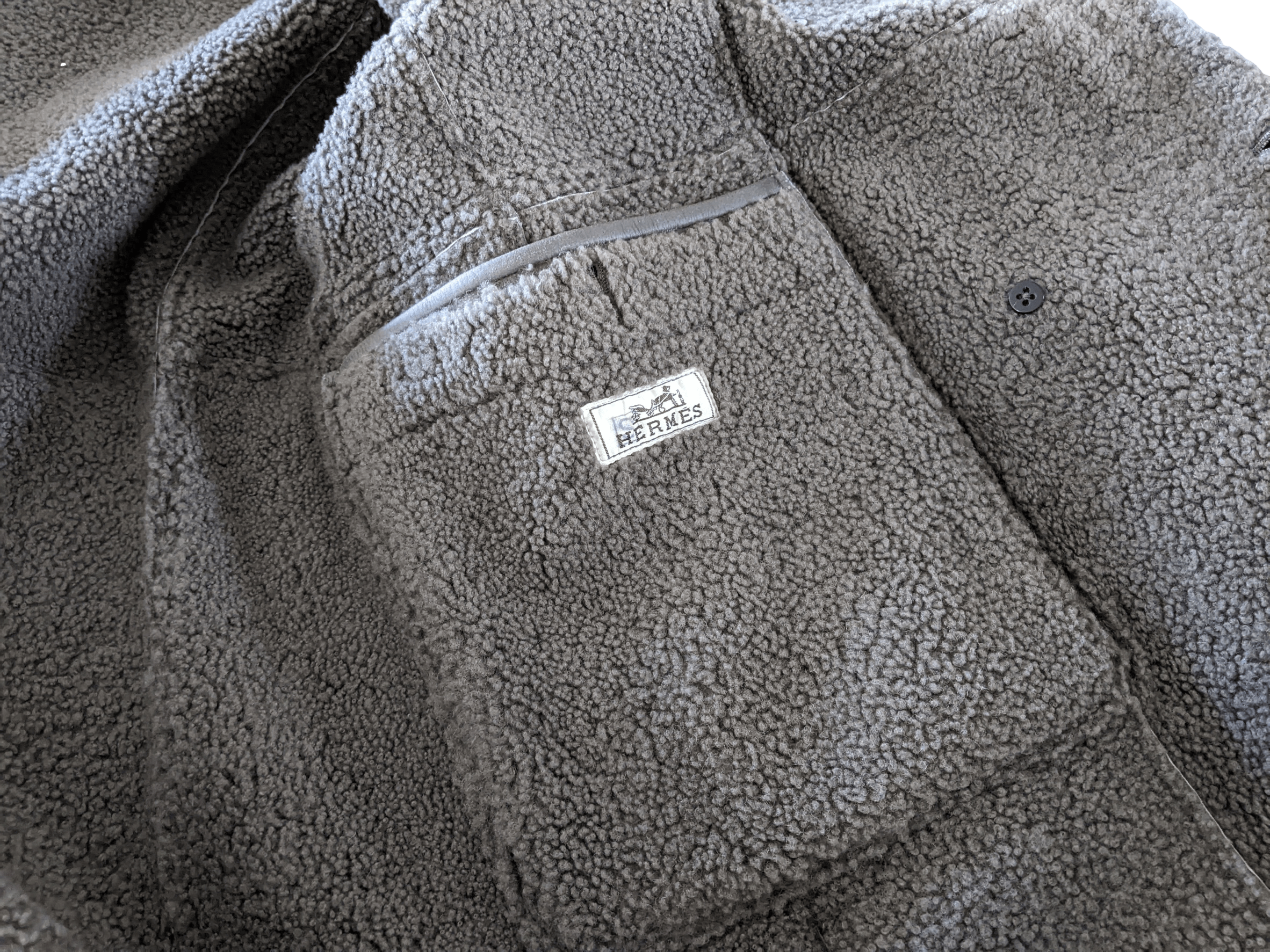 HERMES Men's Elephant Grey Long Fur-lined Lamb Coat Sz54,