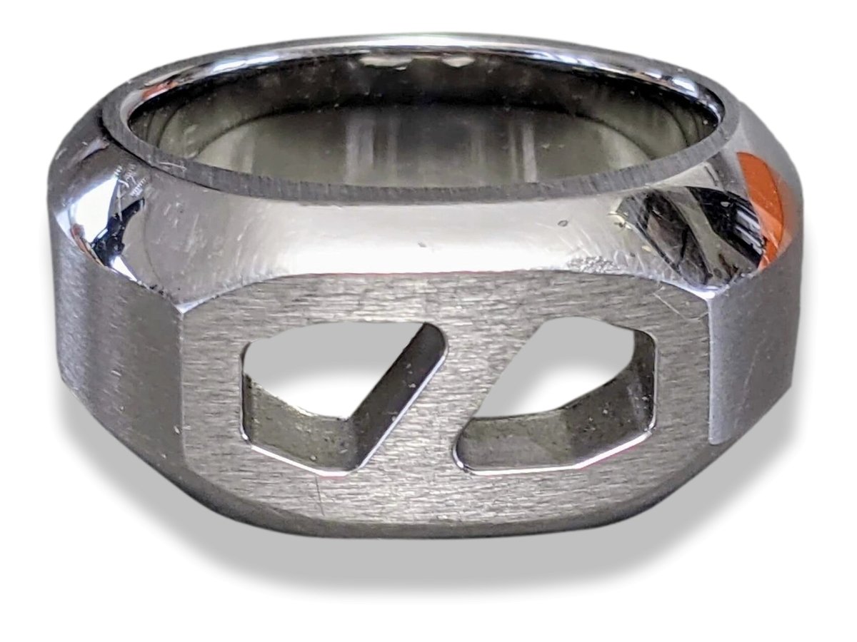 Hermes Men's Brushed/Shiny Stainless Steel DELTA Unisex Ring Sz60, NIB! - poupishop
