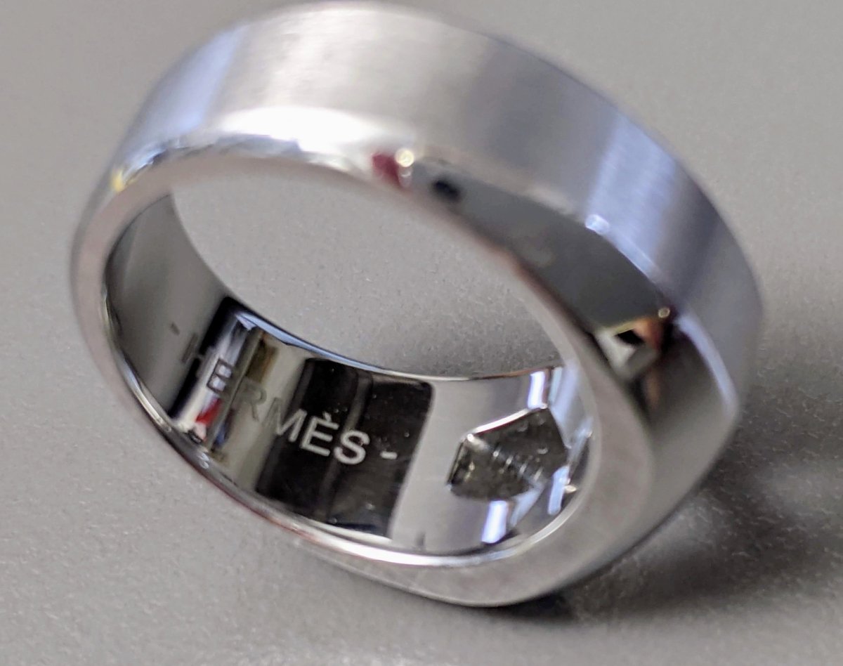 Hermes Men's Brushed/Shiny Stainless Steel DELTA Unisex Ring Sz60, NIB! - poupishop