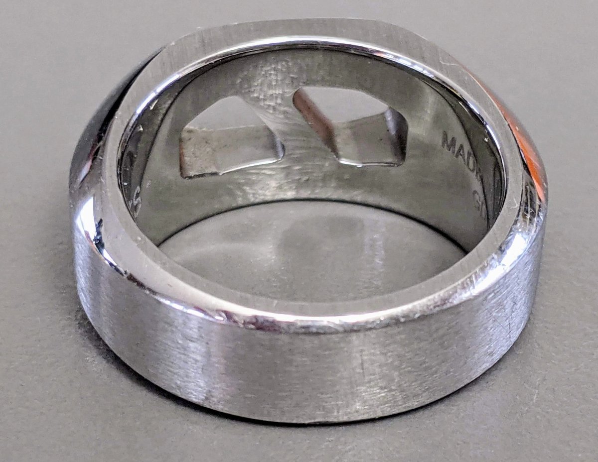 Hermes Men's Brushed/Shiny Stainless Steel DELTA Unisex Ring Sz60, NIB! - poupishop