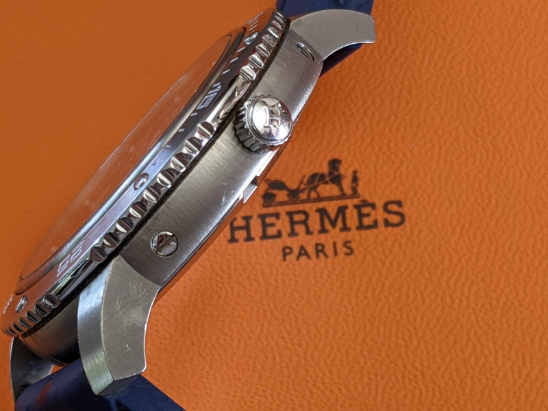 Hermes Men's CLIPPER SPORT AUTOMATIC TGM 41 mm Watch Blue Rubber Band, Mint in Box! - poupishop