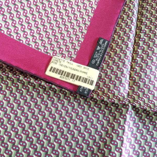 Hermes Men's Pochette Indian Pink Toundra Apple COMETE Twill Pocket Square Scarf 45cm, BNWT! - poupishop
