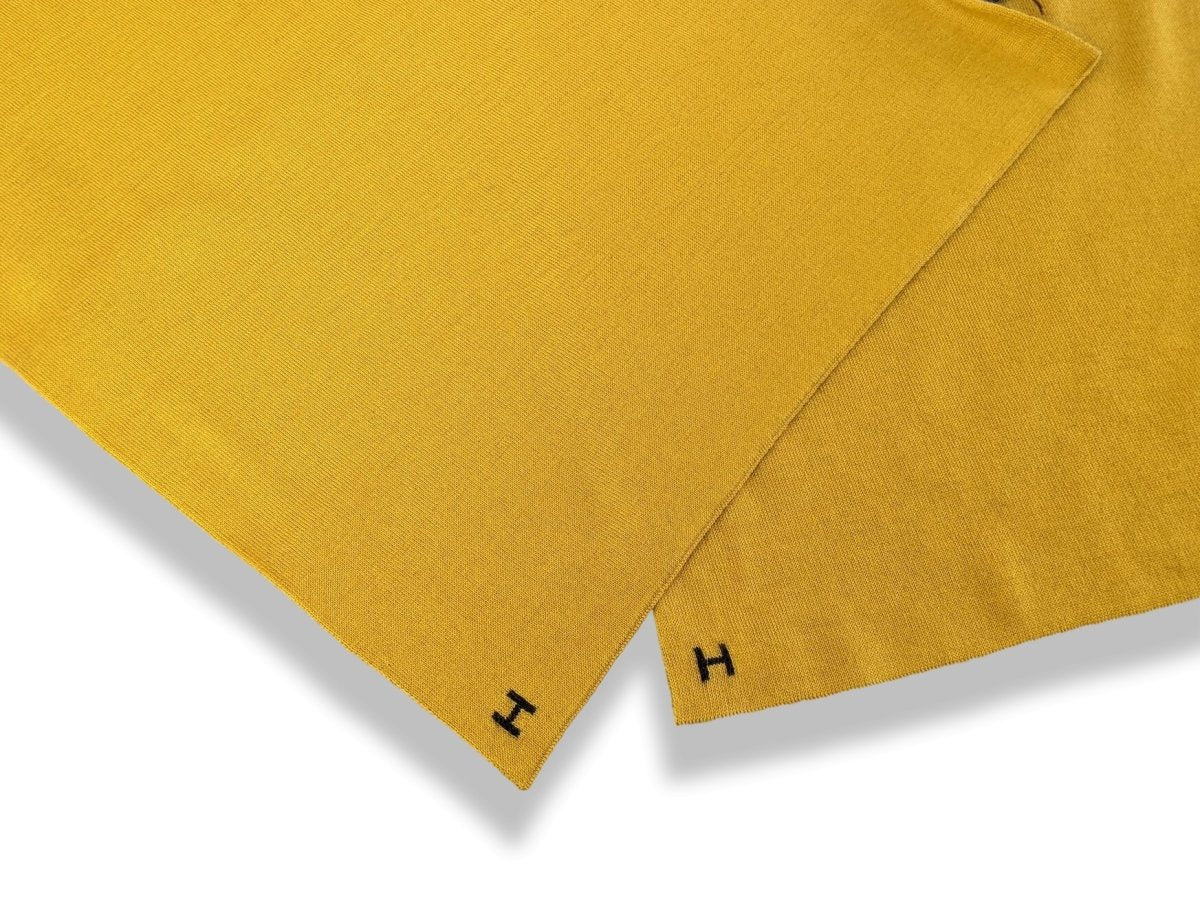 Hermes Men's Safran/Anthracite ALLER RETOUR MUFFLER 70% Maille Cashmere Stole 30 x 180 cm, New! - poupishop