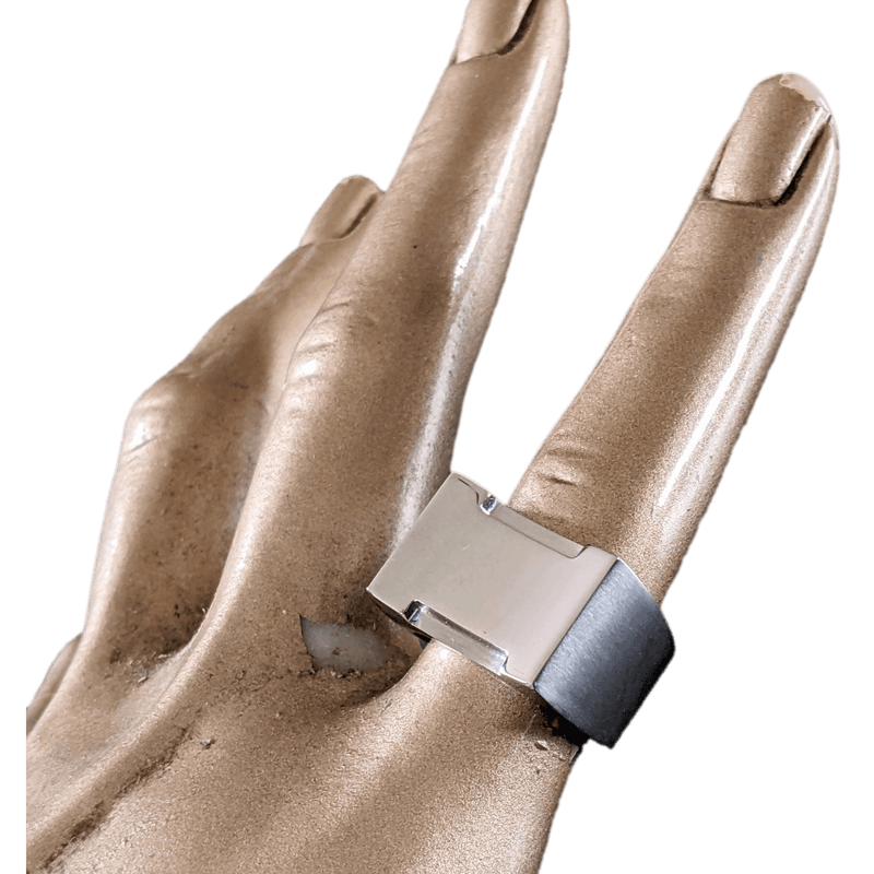 HERMES Men's Important Signet Ring H in Brushed/Shiny Stainless Steel