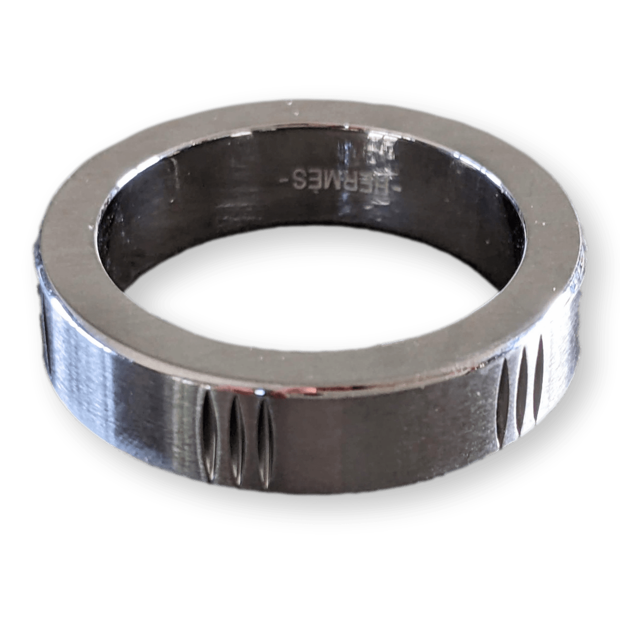 HERMES Men's Brushed/Shiny Stainless Steel Unisex Ring Sz60