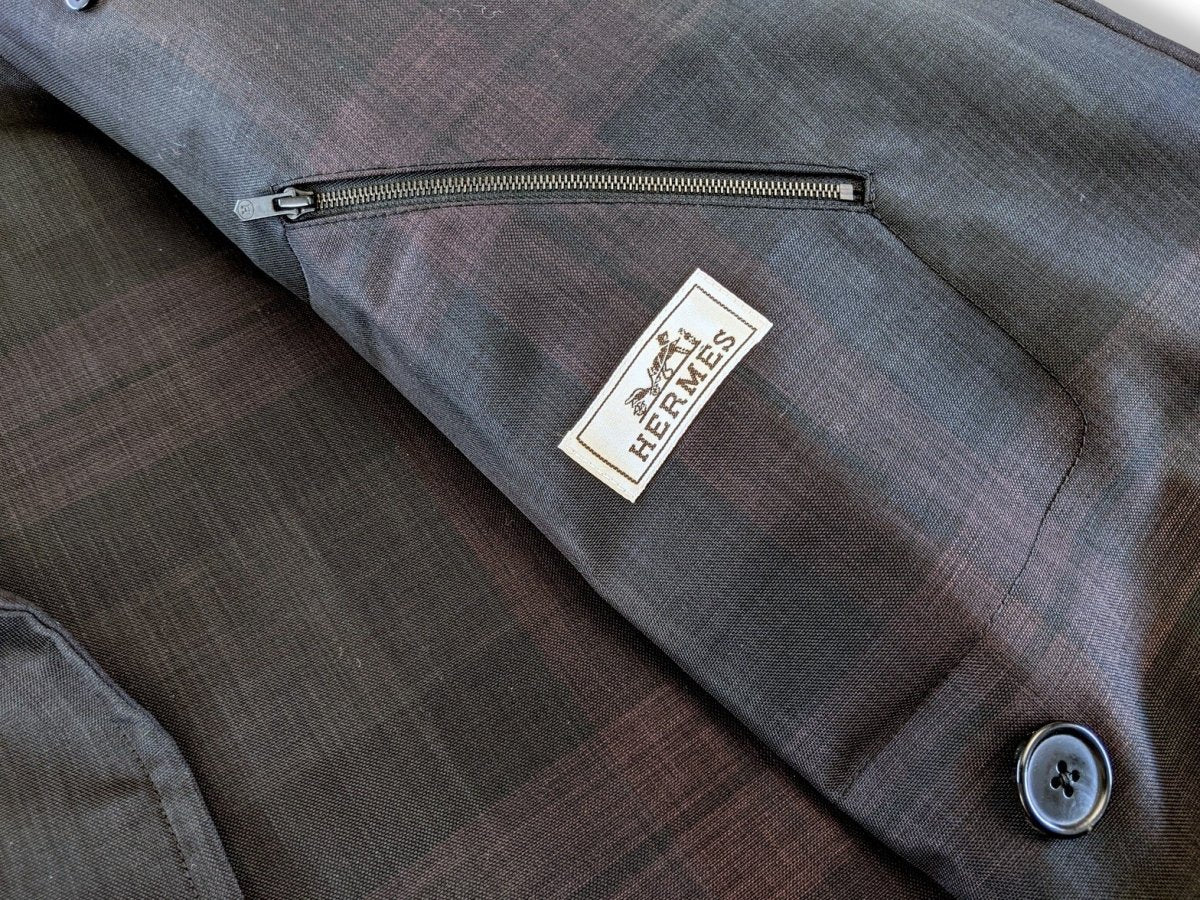 Hermes Men's Tartan Caban Peacoat Coat Sz48, Pur Luxe, NEW! - poupishop