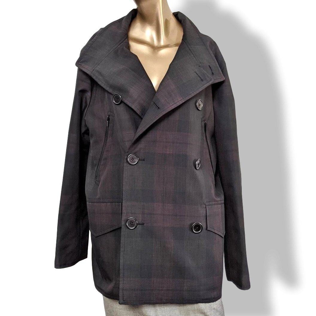 Hermes Men's Tartan Caban Peacoat Coat Sz48, Pur Luxe, NEW! - poupishop