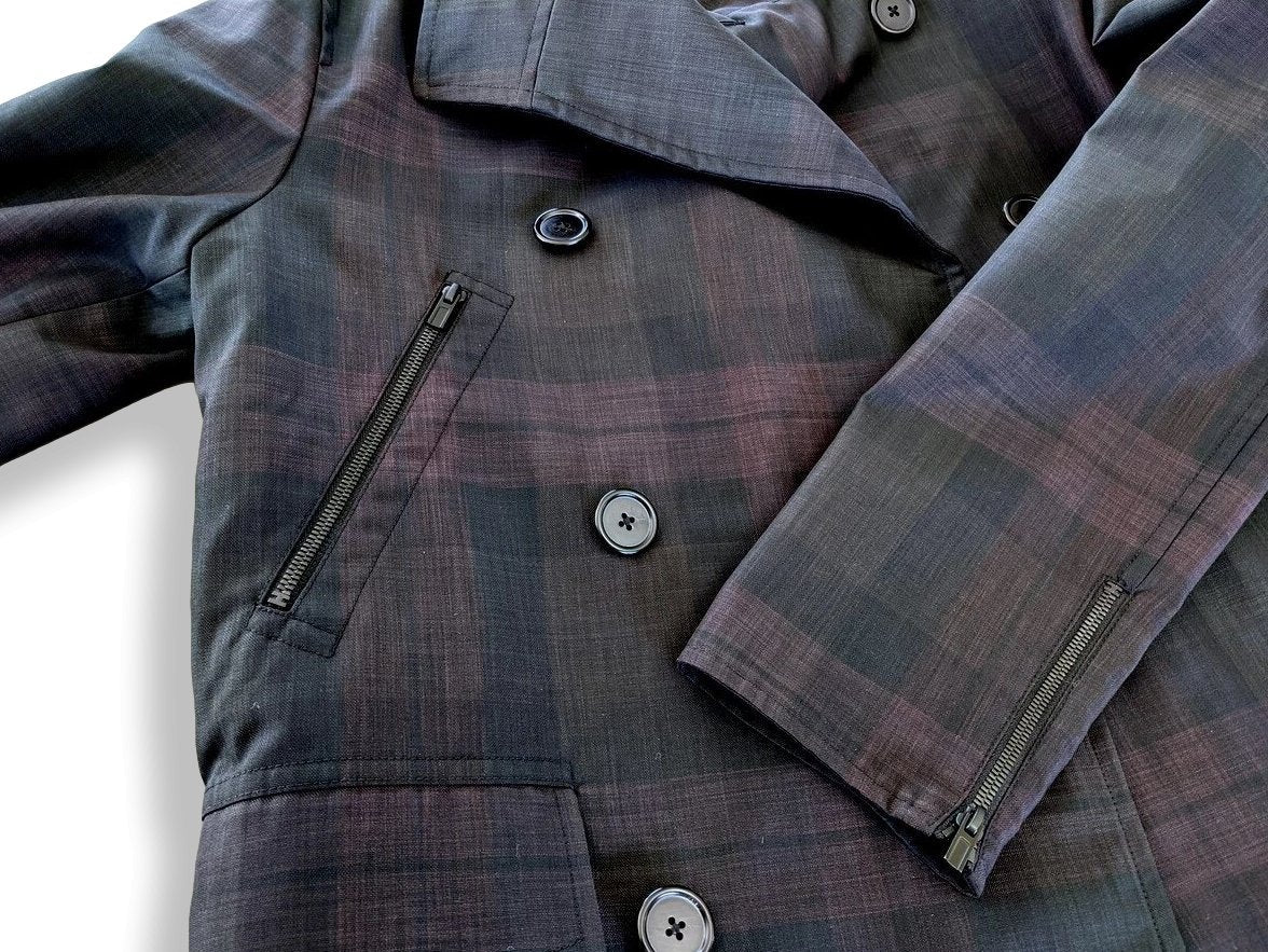 Hermes Men's Tartan Caban Peacoat Coat Sz48, Pur Luxe, NEW! - poupishop