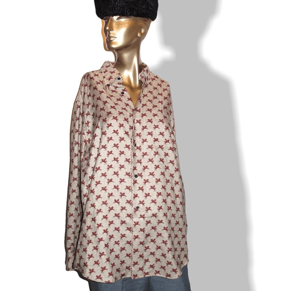 Hermes Men's Vintage Naturel/Burgundy PEGASUS Pegase Cashmere Shirt Sz40, Rare and New! - poupishop