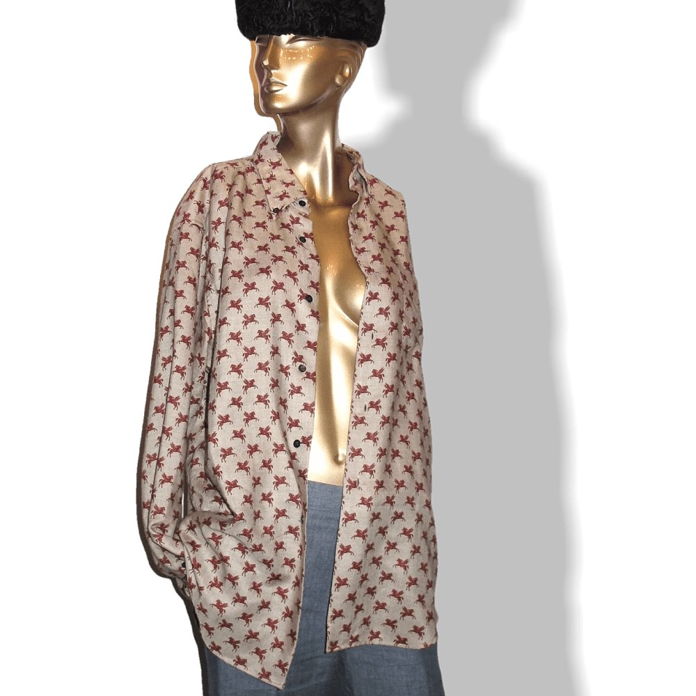Hermes Men's Vintage Naturel/Burgundy PEGASUS Pegase Cashmere Shirt Sz40, Rare and New! - poupishop