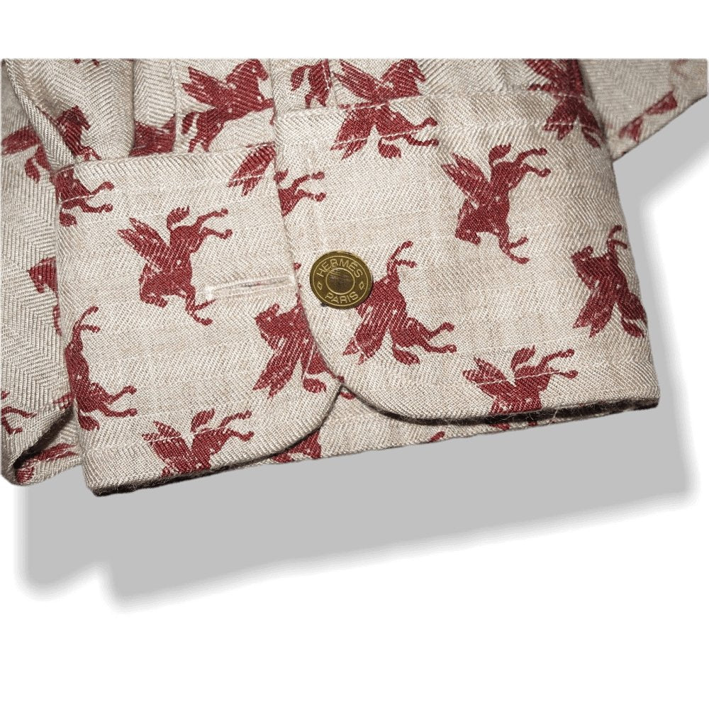 Hermes Men's Vintage Naturel/Burgundy PEGASUS Pegase Cashmere Shirt Sz40, Rare and New! - poupishop