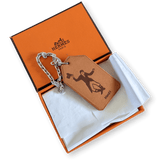 HERMES  " Merci ! " Barenia Leather/Sterling Silver Keyring Porte-Clefs