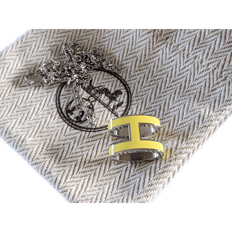 HERMES MINI POP H Yelllow & Palladium Pendant Necklace