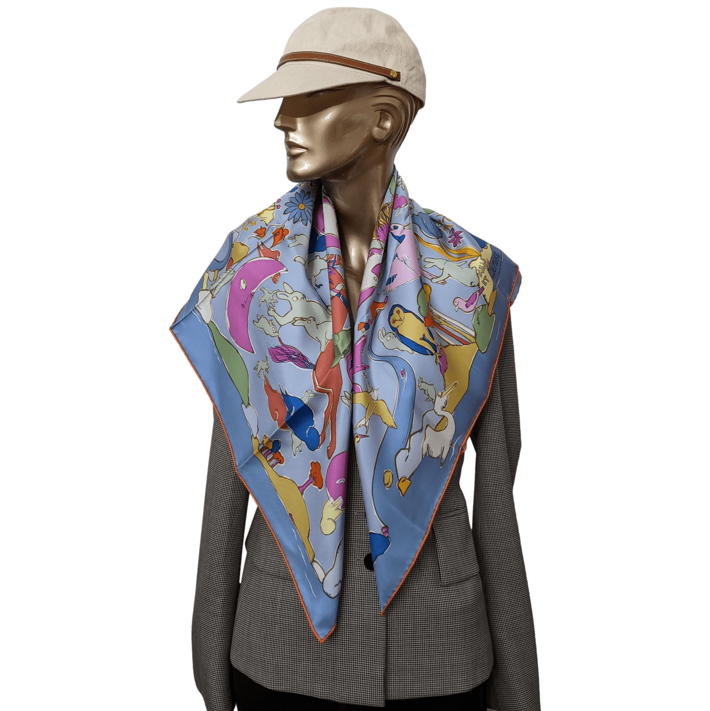 HERMES MILLE ET UN LAPINS [D1023.10] Twill Silk Scarf 90 x 90 cm