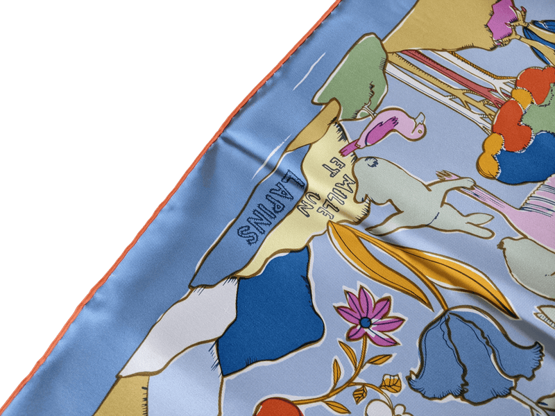 HERMES MILLE ET UN LAPINS [D1023.10] Twill Silk Scarf 90 x 90 cm, New!