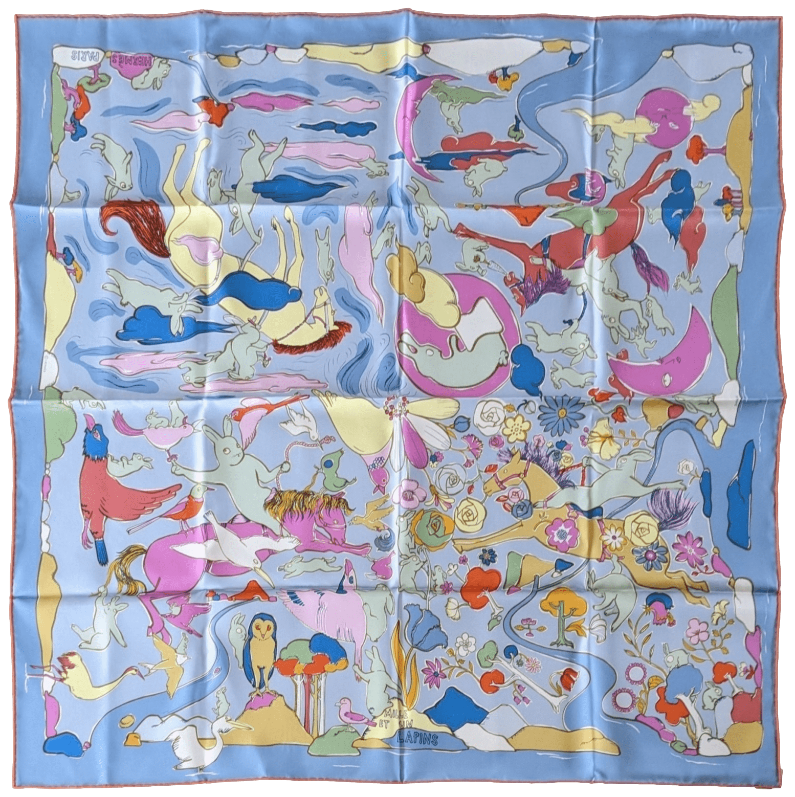 HERMES MILLE ET UN LAPINS [D1023.10] Twill Silk Scarf 90 x 90 cm