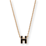 HERMES MINI POP H Black & Yellow Plated Gold Pendant Necklace