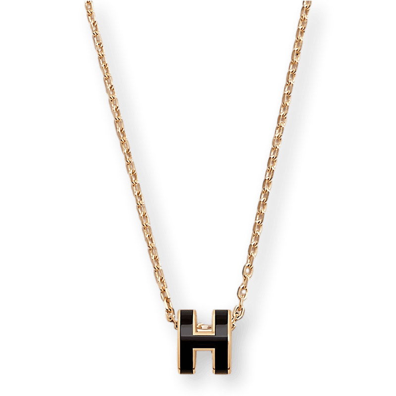 HERMES MINI POP H Black & Yellow Plated Gold Pendant Necklace