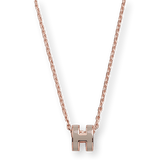 HERMES MINI POP H Marron HERMES MINI POP H Marron Glacé & Pink Gold Pendant Necklace