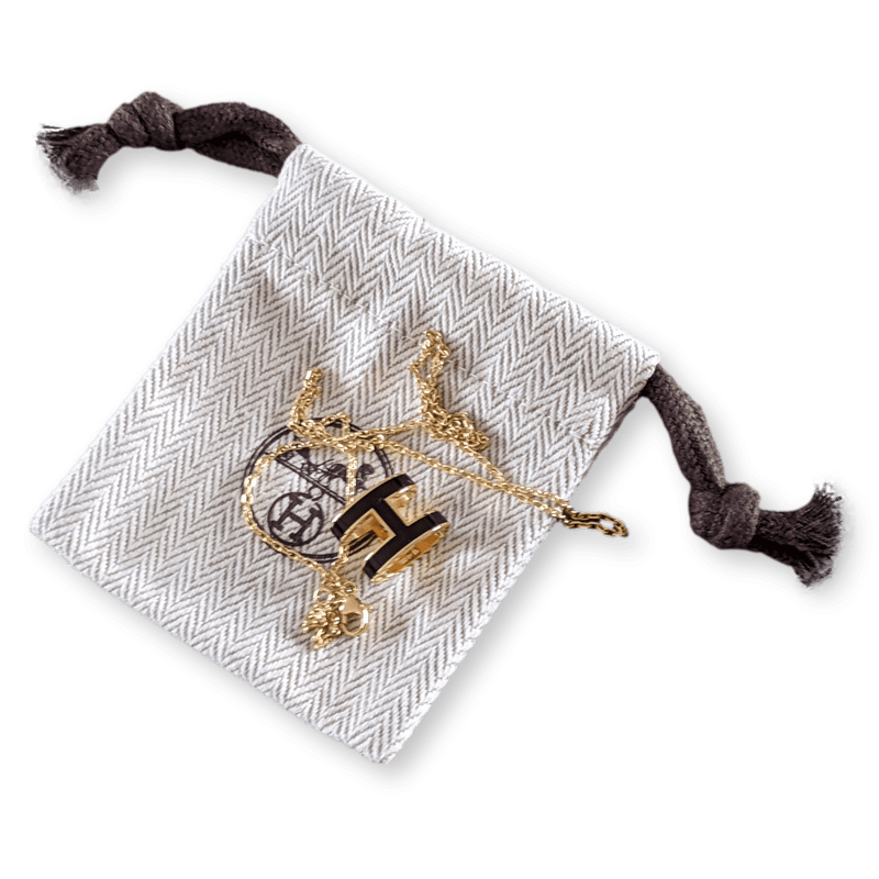 HERMES MINI POP H Black & Yellow Plated Gold Pendant Necklace