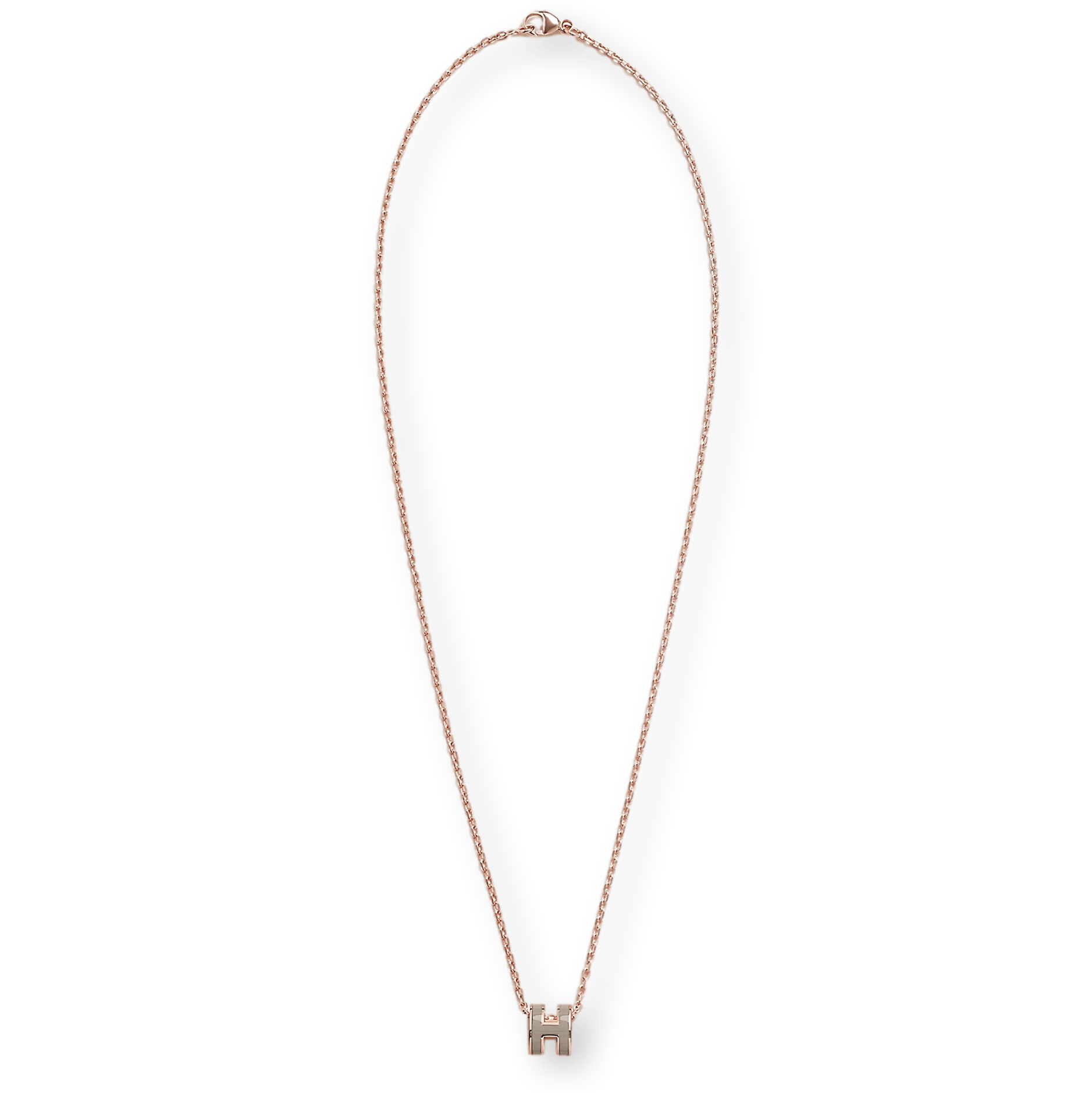 HERMES MINI POP H Marron Glacé & Pink Gold Pendant Necklace