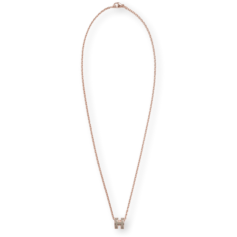 HERMES MINI POP H Marron Glacé & Pink Gold Pendant Necklace