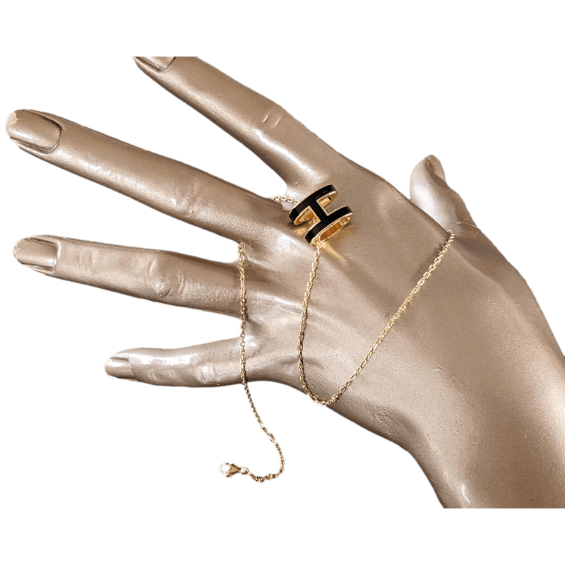 HERMES MINI POP H Black & Yellow Plated Gold Pendant Necklace