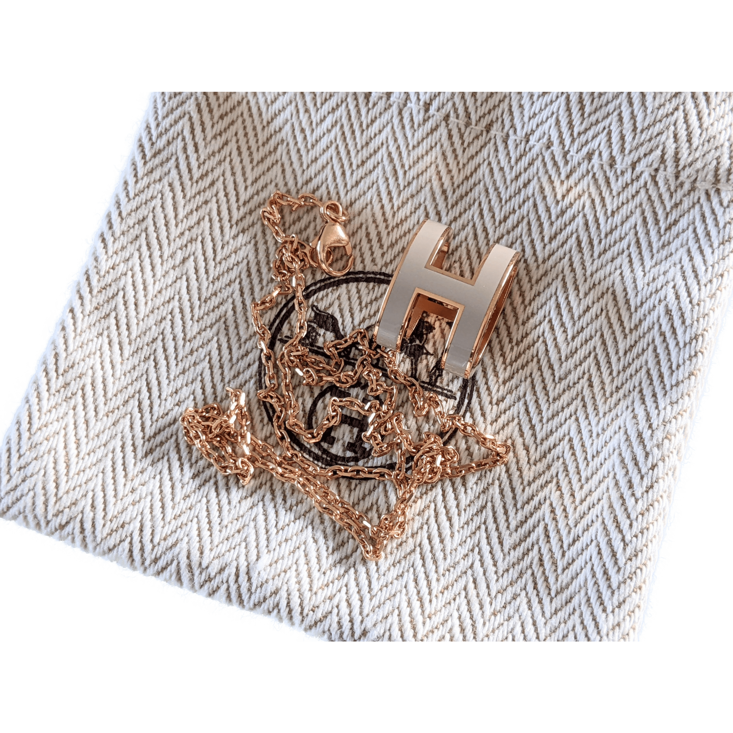 HERMES MINI POP H Marron Glacé & Pink Gold Pendant Necklace