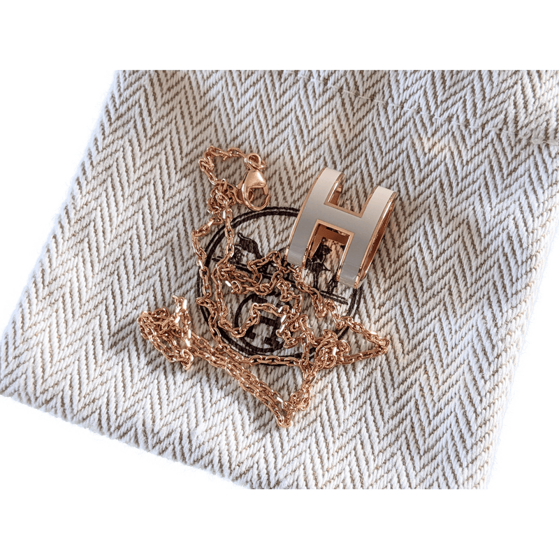 HERMES MINI POP H Marron Glacé & Pink Gold Pendant Necklace